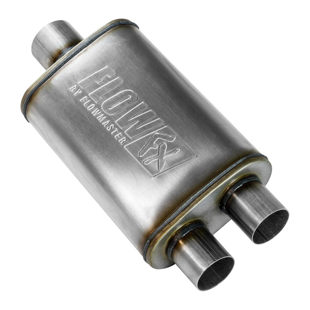 Flowmaster Exhaust Muffler FlowFX Muffler; 3 in. Center In/2.5 in. Dual Out; Clamp On; 409 Stainless Steel; - 72198