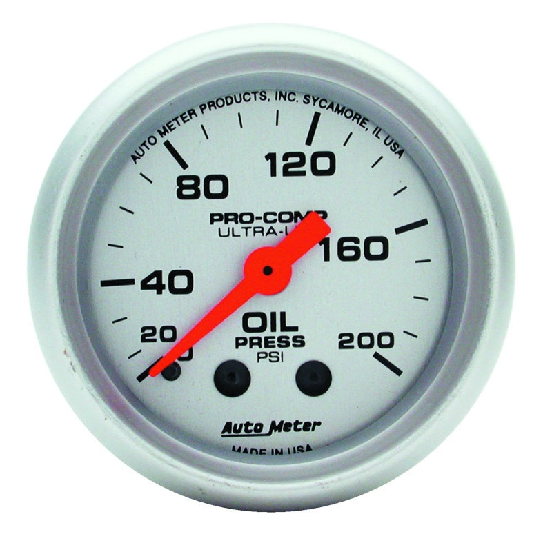 AutoMeter Gauges Autometer Ultra-Lite 52mm 0-200 PSI Mechanical Oil Pressure Gauge