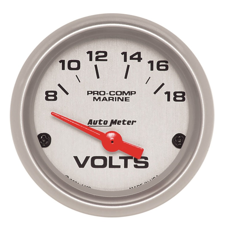 AutoMeter Gauges Autometer Voltmeter 2-1/16in 18V Electric Marine Silver Ultra-Lite Gauge