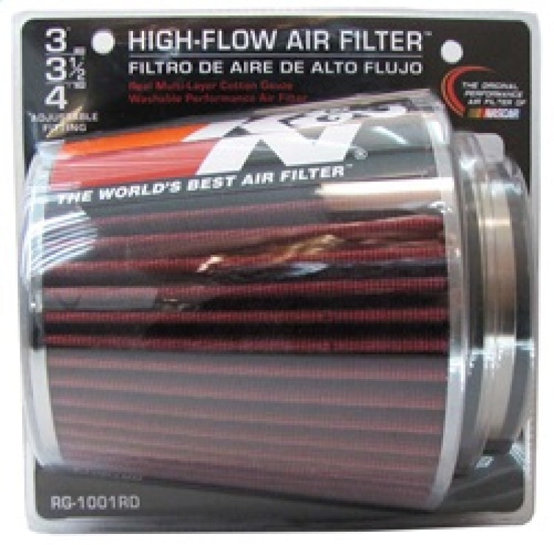 K&N Engineering Air Filters - Universal Fit K&N Universal Air Filter Chrome Round Tapered Red - 4in Flange ID x 1.125in Flange Length x 5.5in H