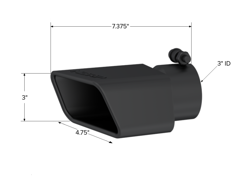 MBRP Tips MBRP Universal Tip 4.75inx 3in Rectangle Angled Cut 3in O.D. inlet Pass. Side 7.375in length Black