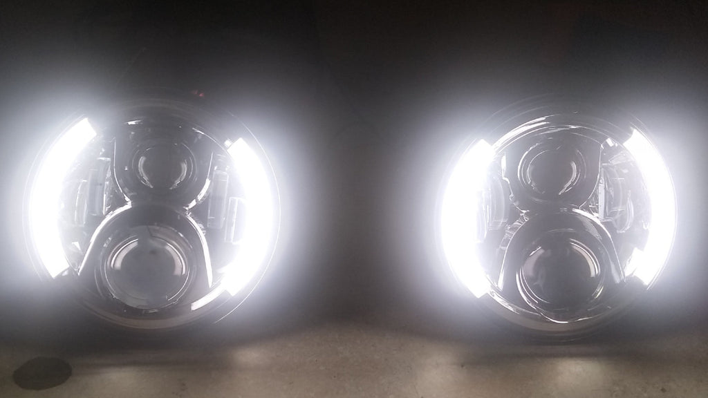 Quake LED Headlight Jeep Wrangler JK CJ TJ 7 Headlight Half Halo Drl Amber Turn Signal - QTE822