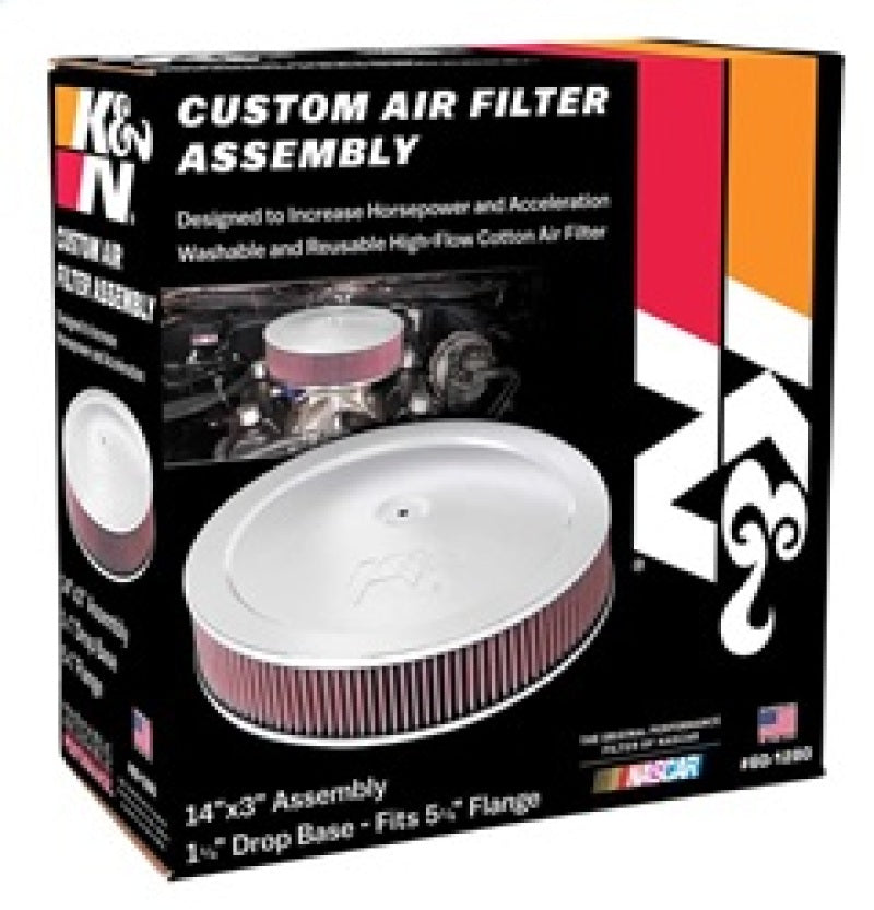K&N Engineering Air Filters - Direct Fit K&N 14in Red Custom Air Cleaner Assembly - 5.125in ID x 14in OD x 2.75in H x 1.25in Drop Base