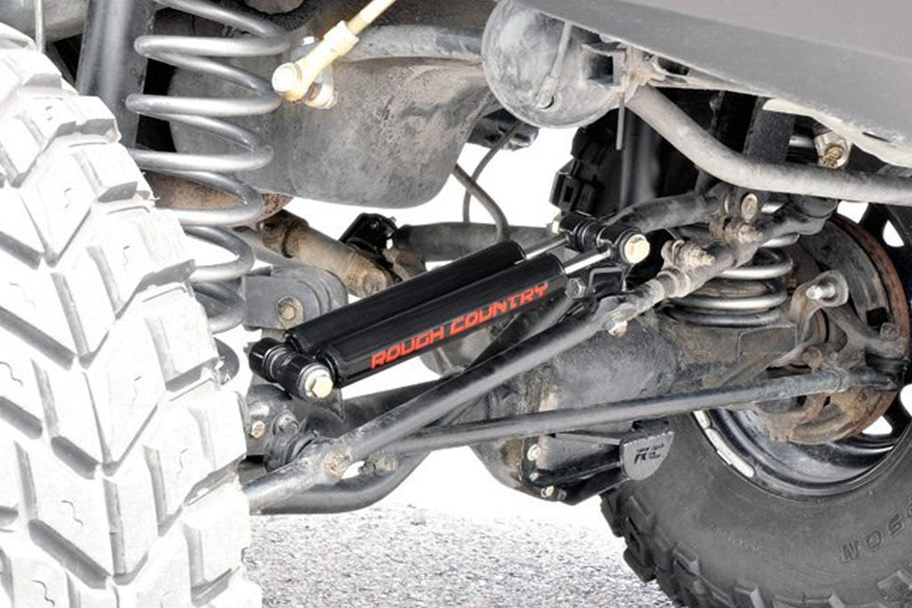 Rough Country Steering Stabilizer Jeep Dual Steering Stabilizer 97-06 Wrangler TJ 86-92 Comanche MJ 84-01 Cherokee XJ Rough Country - 87308