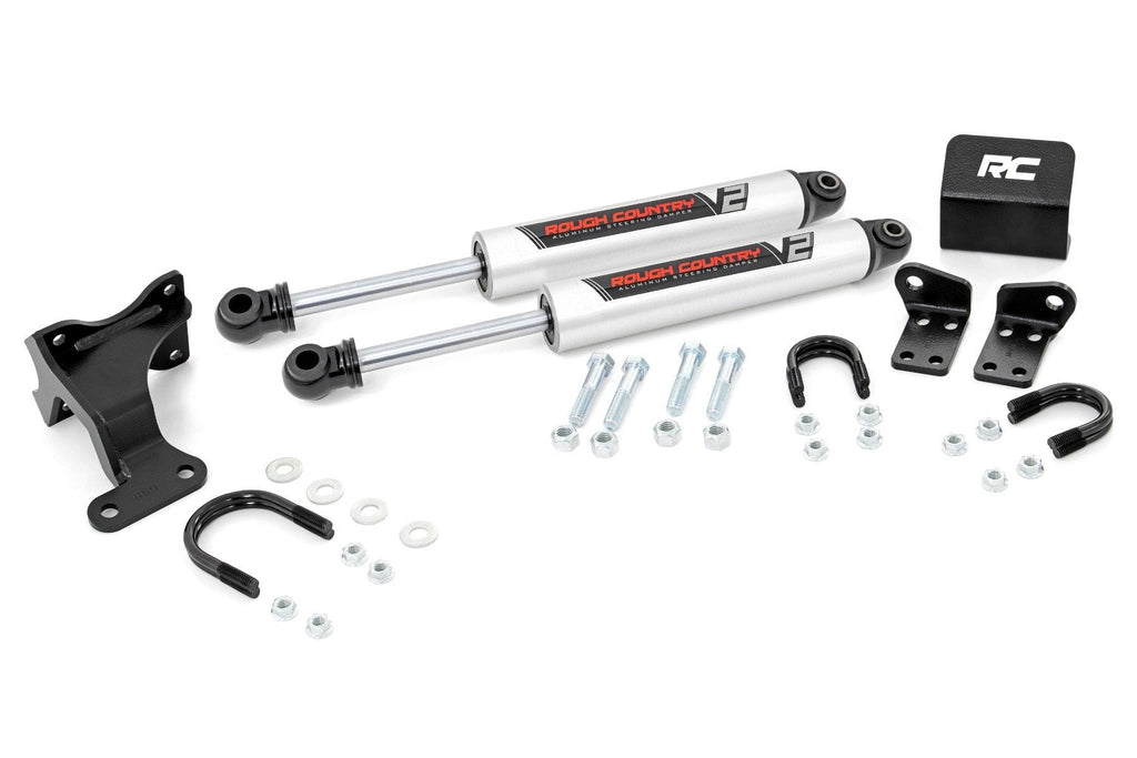 Rough Country Steering Stabilizer V2 Steering Stabilizer Dual 07-18 Jeep Wrangler JK Rough Country - 8734970