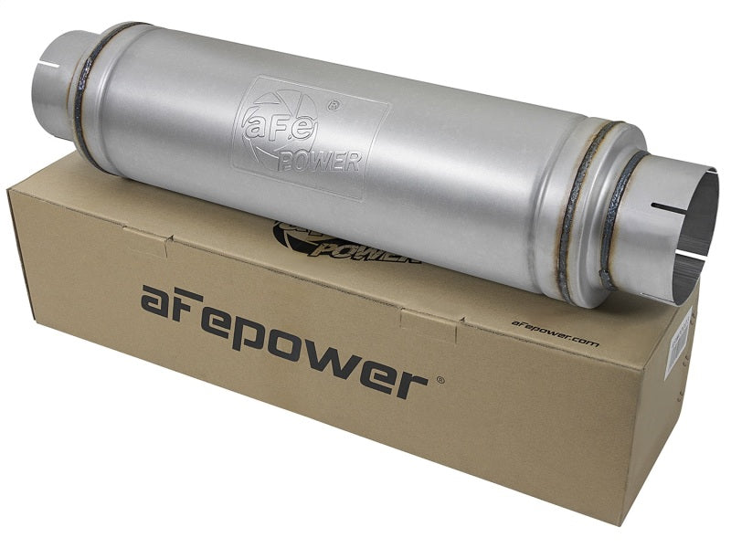 aFe Muffler aFe ATLAS Aluminized Steel Muffler 5in Center/Center 24in L x 7in Diameter - Round Body