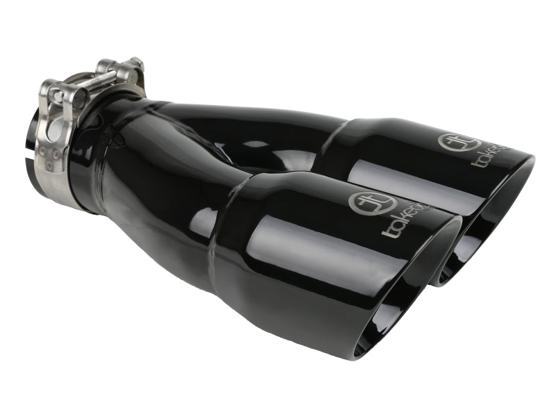 aFe Tips aFe Takeda 2.5in 304 Stainless Steel Clamp-on Exhaust Tip 2.5in Inlet 3in Dual Outlet - Black