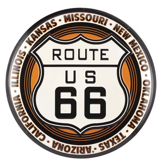 Offroad Trading Company ROUTE 66 EMBOSSED TIN BUTTON