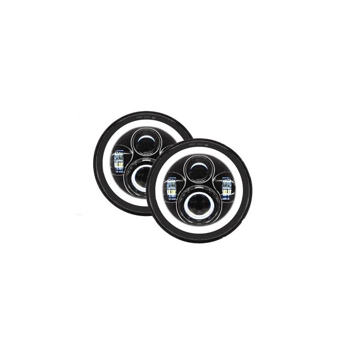 Quake LED Headlight Jeep JK/CJ/TJ 7 Inch Headlights w/White DRL Halo and Amber Turn Signals - QTE959