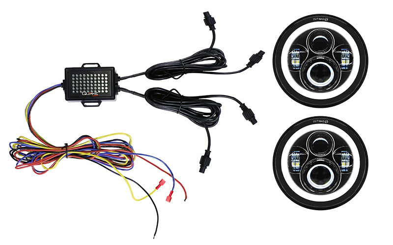Quake LED Headlight Jeep JK/CJ/TJ 7 Inch 45 Watt High/Low Headlight RGB HD Accent Tempest Series - QTE902