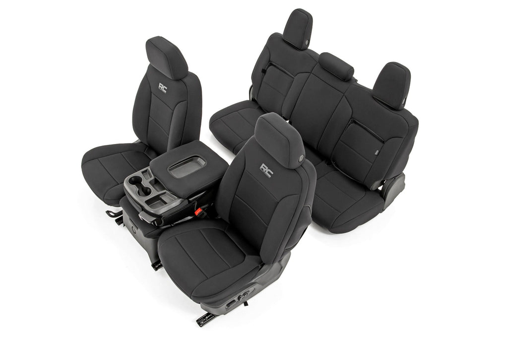 Rough Country Seat Cover GM Neoprene Seat Covers Front and Rear w/ Back Storage Black 19-21 Chevrolet Silverado 1500 Rough Country - 91037
