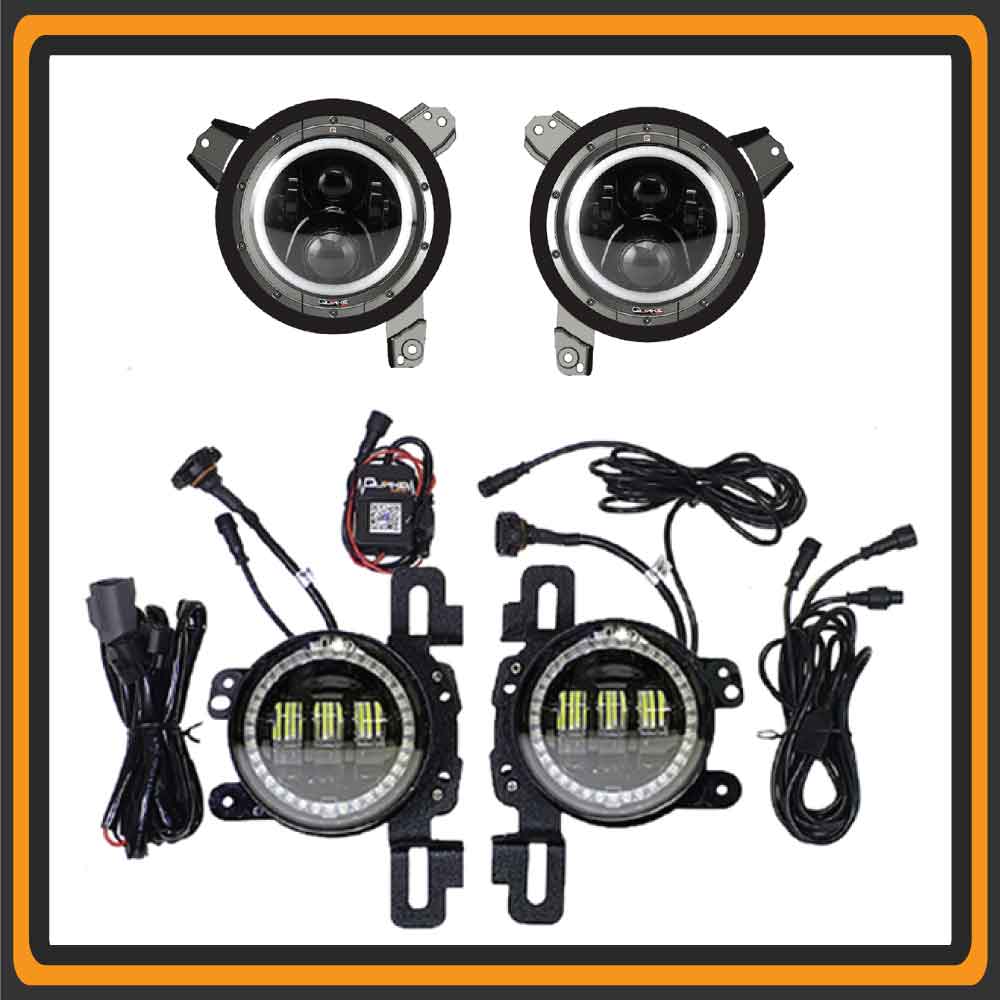 Quake LED Headlight Jeep Wrangler JL/Gladiator 9 Inch HD Headlights 4 Inch HD Fog Lights - QTE915