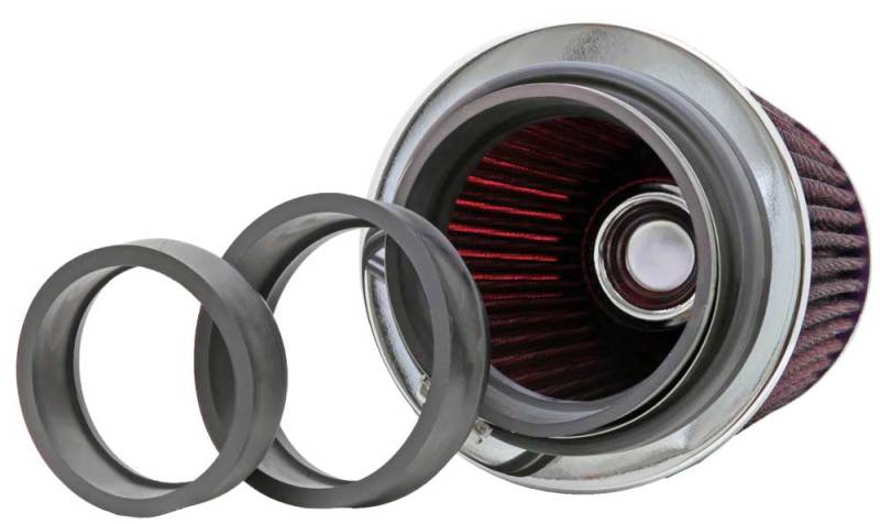 K&N Engineering Air Filters - Universal Fit K&N Universal Air Filter Chrome Round Tapered Red - 4in Flange ID x 1.125in Flange Length x 5.5in H