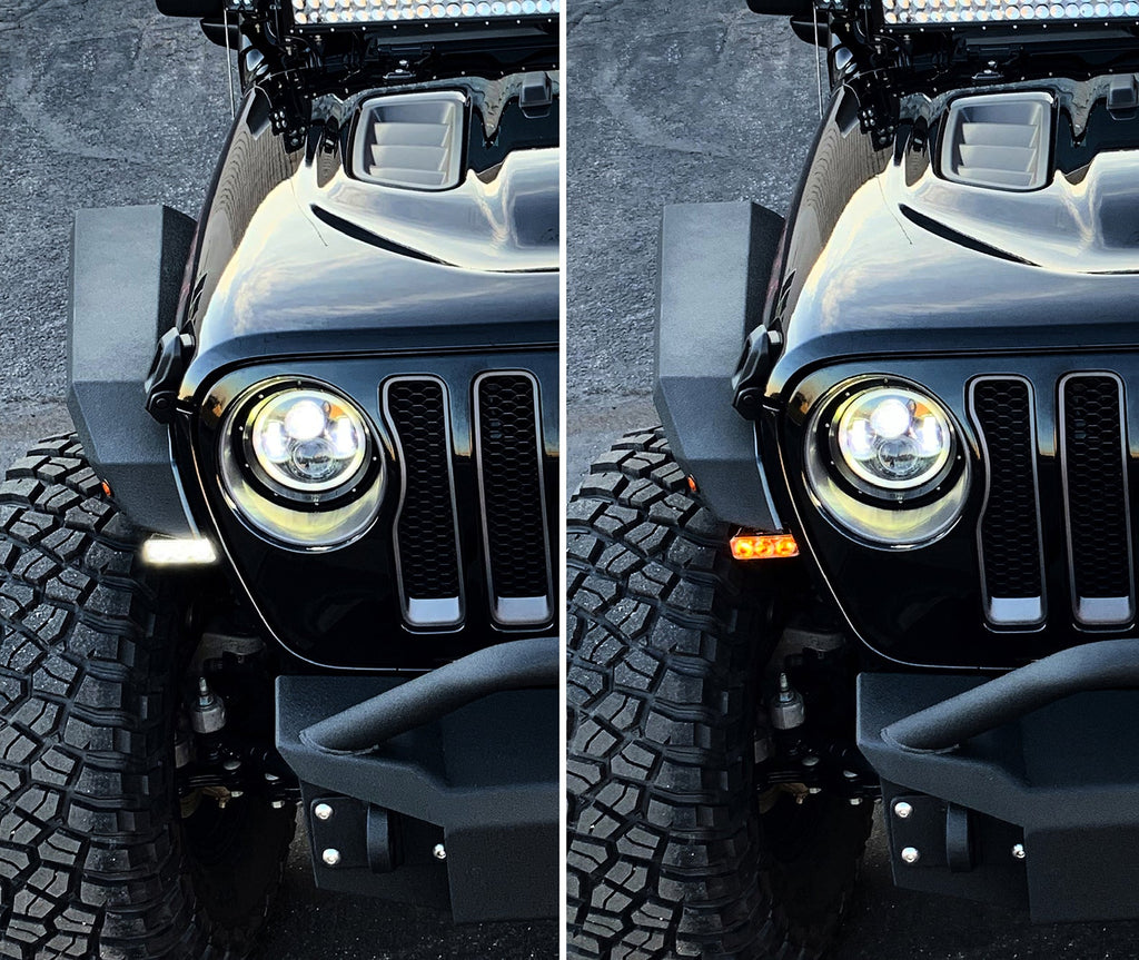 Quake LED Turn Signal Light 3 Inch Jeep Wrangler JL/Gladiator DRL Fender Lights w/Switchback Turn Signal - QTE956