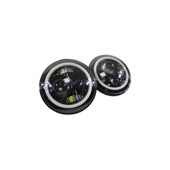 Quake LED Headlight Jeep JK/CJ/TJ 7 Inch Headlights w/White DRL Halo and Amber Turn Signals - QTE959
