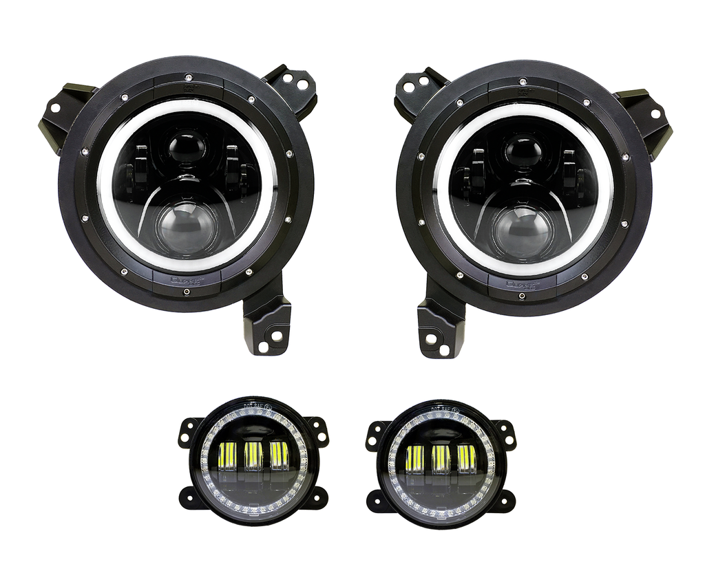 Quake LED Headlight Jeep JL White DRL Halo amber Turn Signal Headlight fog Light Set - QTE962