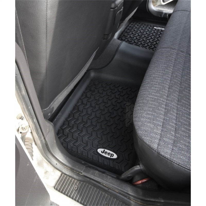 Rugged Ridge Floor Mats - Rubber Rugged Ridge Floor Liner Rear Black 1984-2001 Jeep Logo Cherokee XJ
