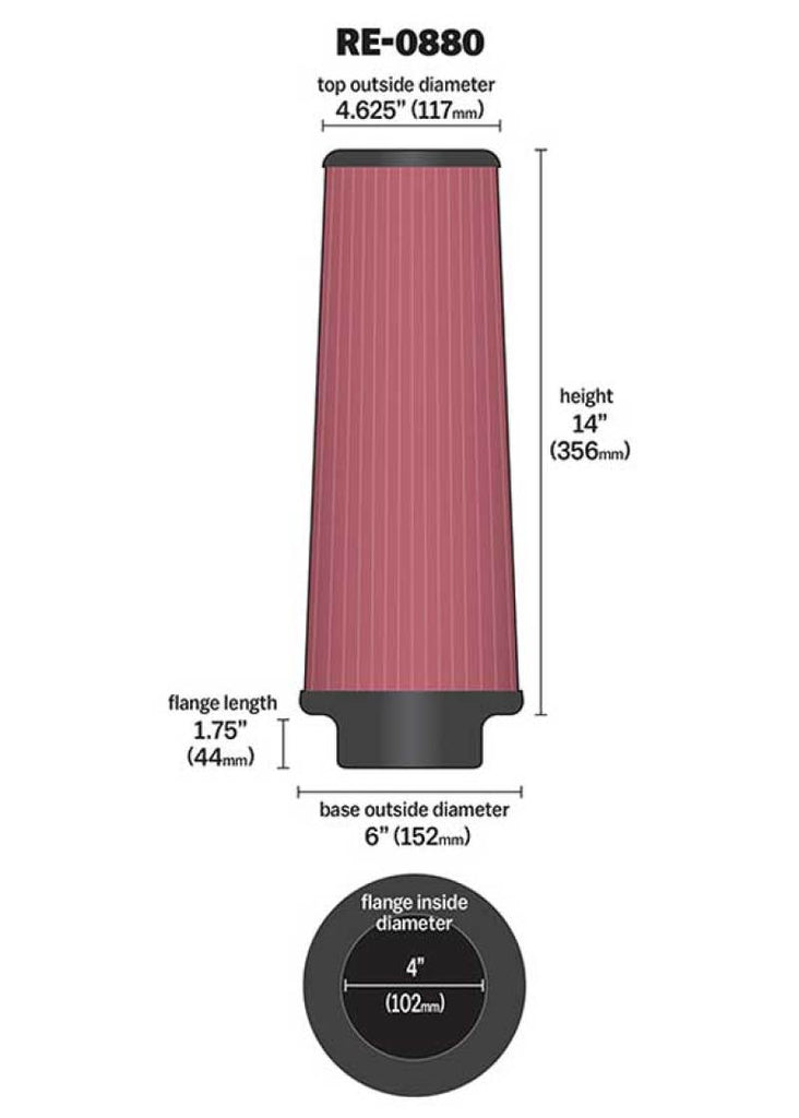K&N Engineering Air Filters - Universal Fit K&N Universal Rubber Filter 4inch FLG / 6inch OD-B / 4-5/8inch OD-T / 14inch H