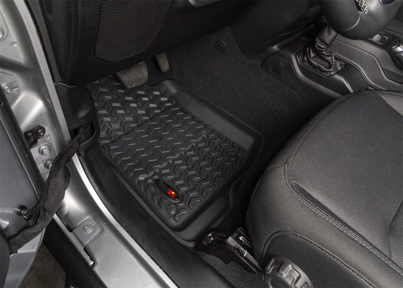 Rugged Ridge Floor Mats - Rubber Rugged Ridge Floor Liner Kit Black F/R/Full Cargo 18-20 Jeep Wrangler JL 2Dr