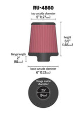 Load image into Gallery viewer, K&amp;N Engineering Air Filters - Universal Fit K&amp;N Filter Universal Rubber Filter 2 1/2 inch Flange 6 inch Base 5 inch Top 6 1/2 inch Height