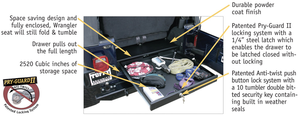 Tuffy Security Products Seat Storage Drawer Jeep Rear Bench Underseat Security Drawer - 130-01