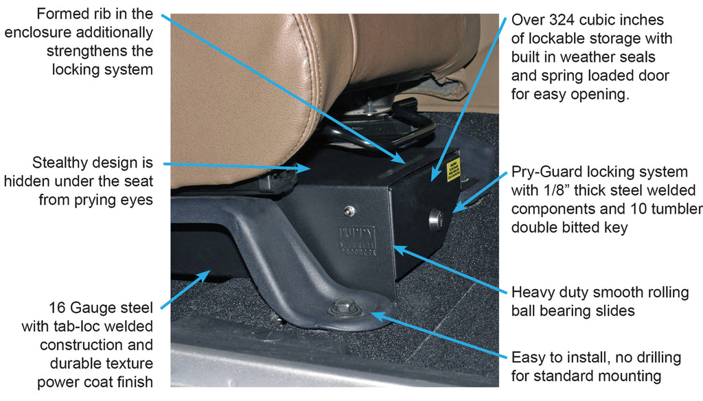 Tuffy Security Products Seat Storage Drawer Jeep Front Passenger Side Underseat Security Drawer - 293-01