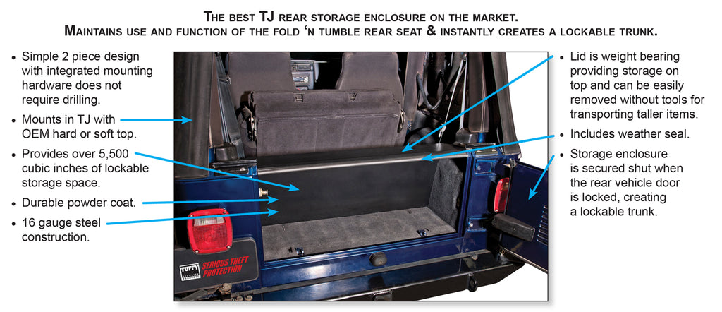 Tuffy Security Products Cargo Area Security Enclosure Standard Cargo Enclosure - '97-06 Wrangler TJ (Black) - 296-01