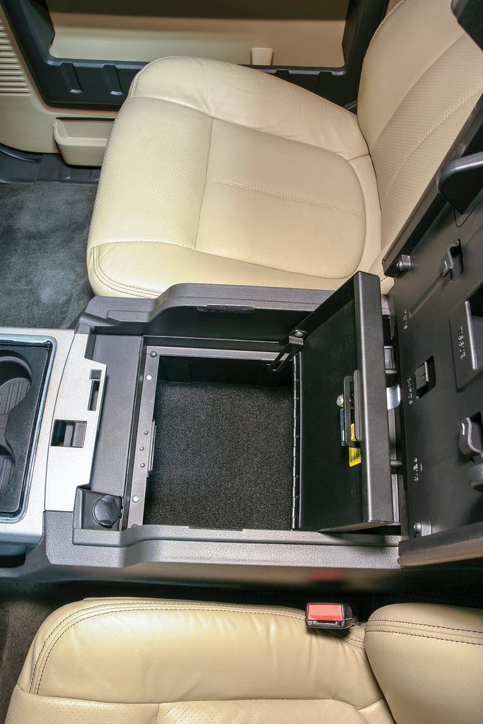 Tuffy Security Products Center Console Insert Console Safe - '11-16 F-250/350/450/550 Super Duty; w/ Flow-Thru Console (Black) - 322-01