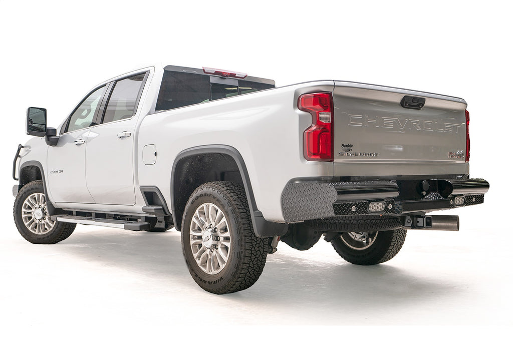 Fab Fours Bumper Black Steel Ranch Rear Bumper; w/Steel Tread Plate;