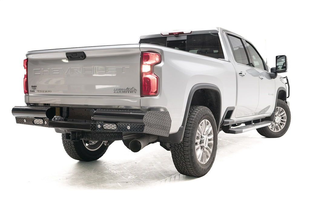 Fab Fours Bumper Black Steel Ranch Rear Bumper; w/Steel Tread Plate;