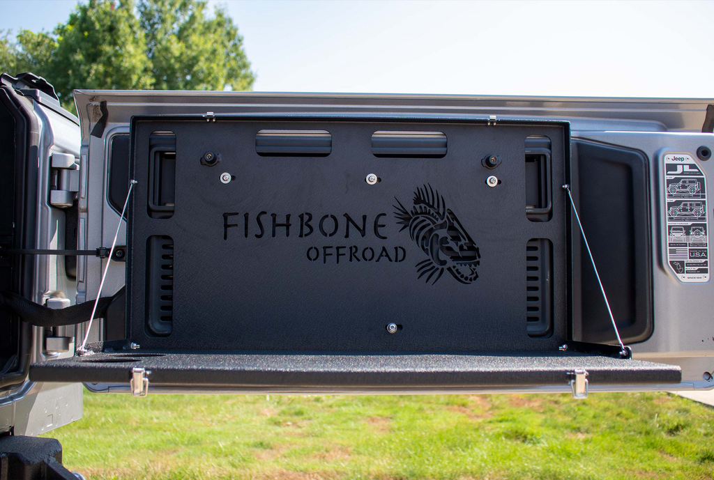 Fishbone Offroad Tailgate Table 6th Gen Ford Bronco, 18-Present Jeep Wrangler JL and 07-18 Jeep Wrangler JK Tailgate Table Fishbone Offroad - FB21358