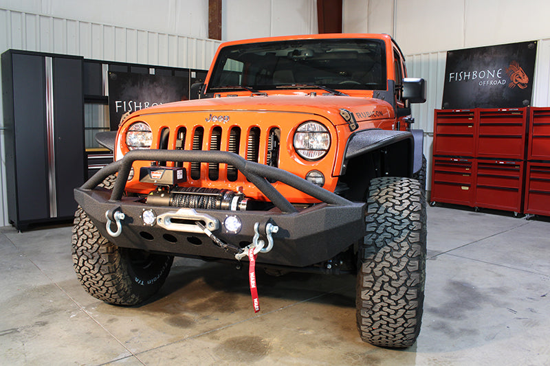 Fishbone Offroad Front Winch Bumpers Jeep JK Front Winch Bumper W/LEDs Full Width 07-18 Wranger JK Black Texured Powercoated Fishbone Offroad - FB22003