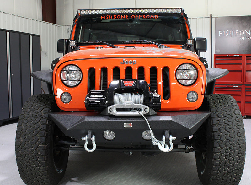 Fishbone Offroad Front Winch Bumpers Jeep JK Front Bumper 07-18 Wrangler JK Rubicon and Unlimited Steel Black Textured Powdercoat Manowar Series Fishbone Offroad - FB22045