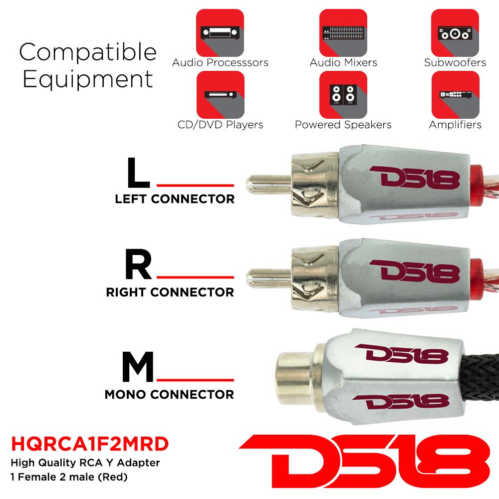 DS18 Audio Cable High Quality RCA Ultra Flex Y Connector 1 Female/2 Male Black DS18 - HQRCA-1F2MBK