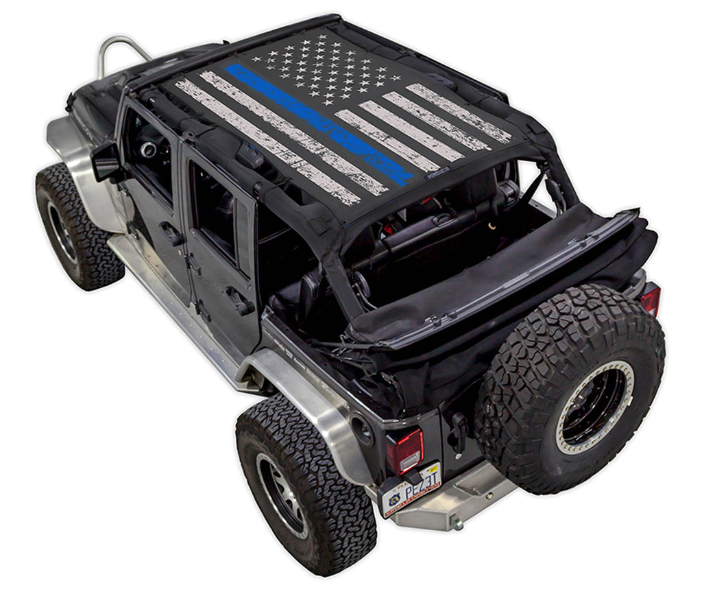 SPIDERWEBSHADE Product Black JK-4D Tactical Flag Distressed Thin Blue Line