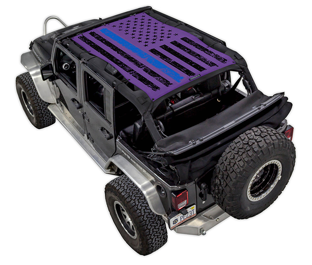 SPIDERWEBSHADE Product Purple JK-4D Tactical Flag Distressed Thin Blue Line