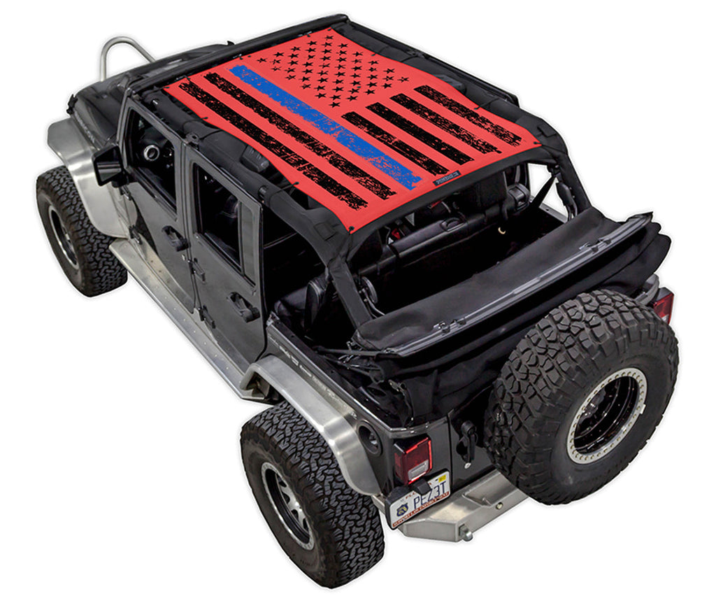SPIDERWEBSHADE Product JK-4D Tactical Flag Distressed Thin Blue Line