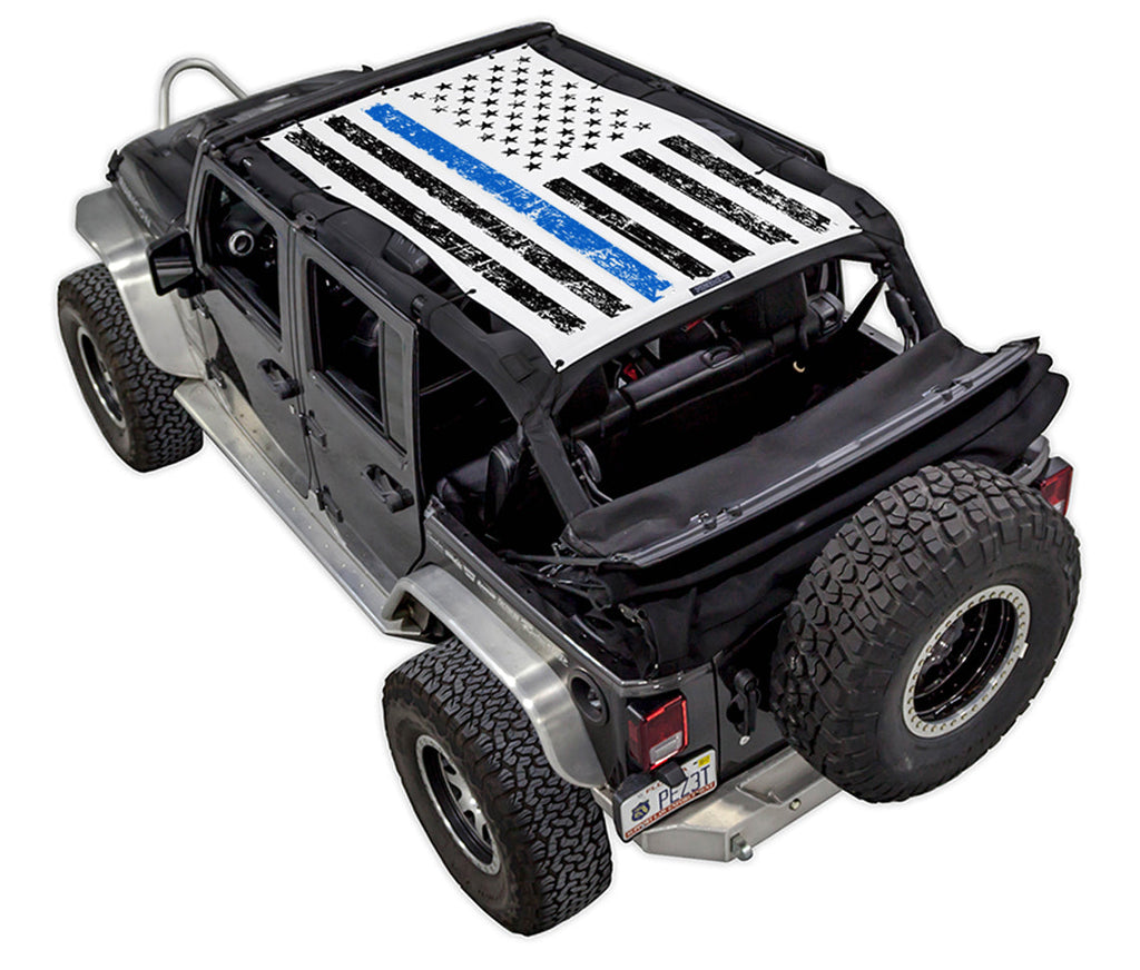 SPIDERWEBSHADE Product White JK-4D Tactical Flag Distressed Thin Blue Line