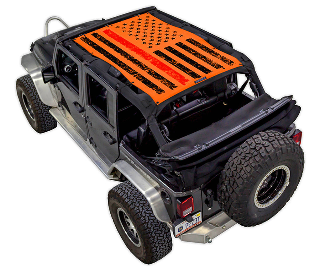 SPIDERWEBSHADE Product Orange JK-4D Tactical Flag Distressed Thin Red Line