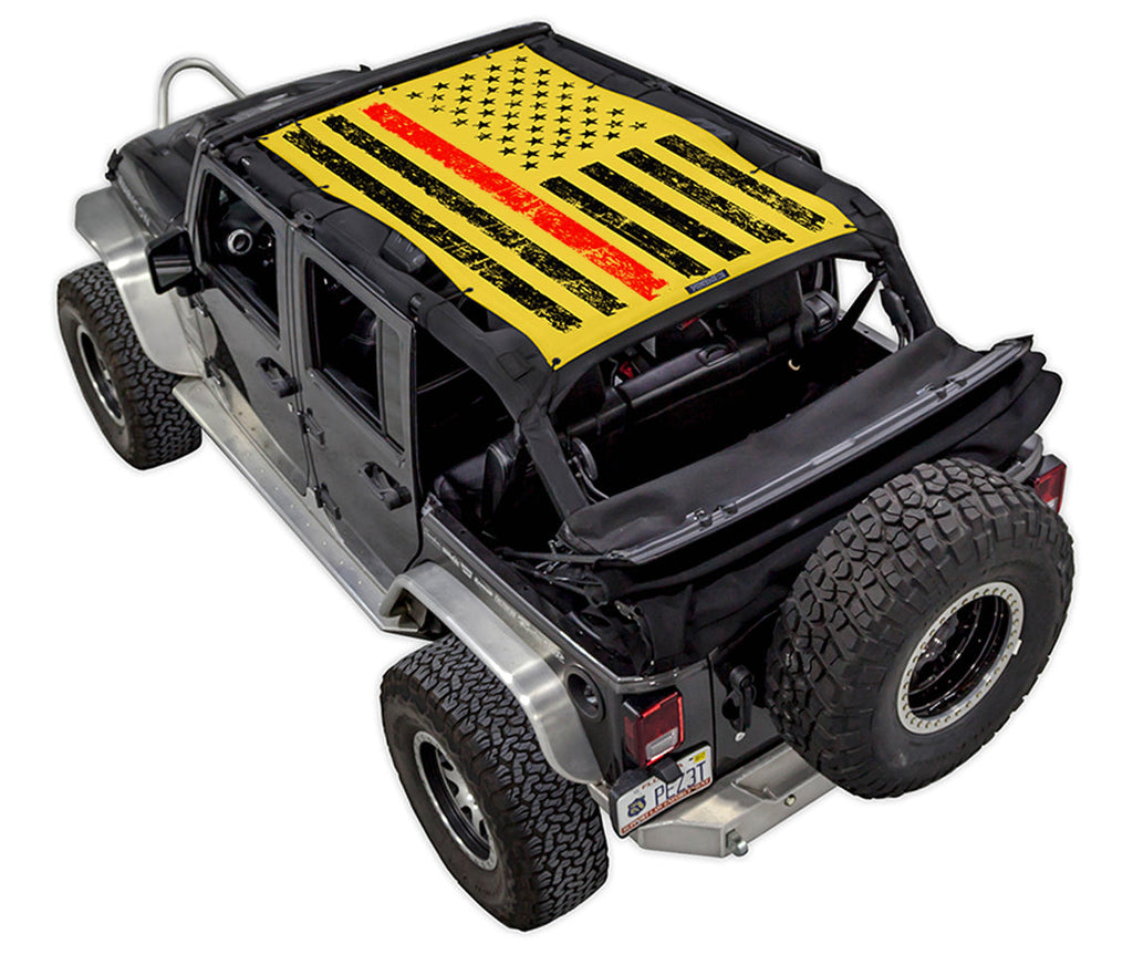 SPIDERWEBSHADE Product Yellow JK-4D Tactical Flag Distressed Thin Red Line