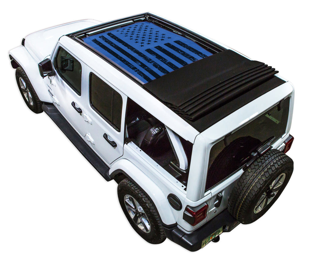 SPIDERWEBSHADE Product Blue JL4D Power Top Tactical Flag Distressed