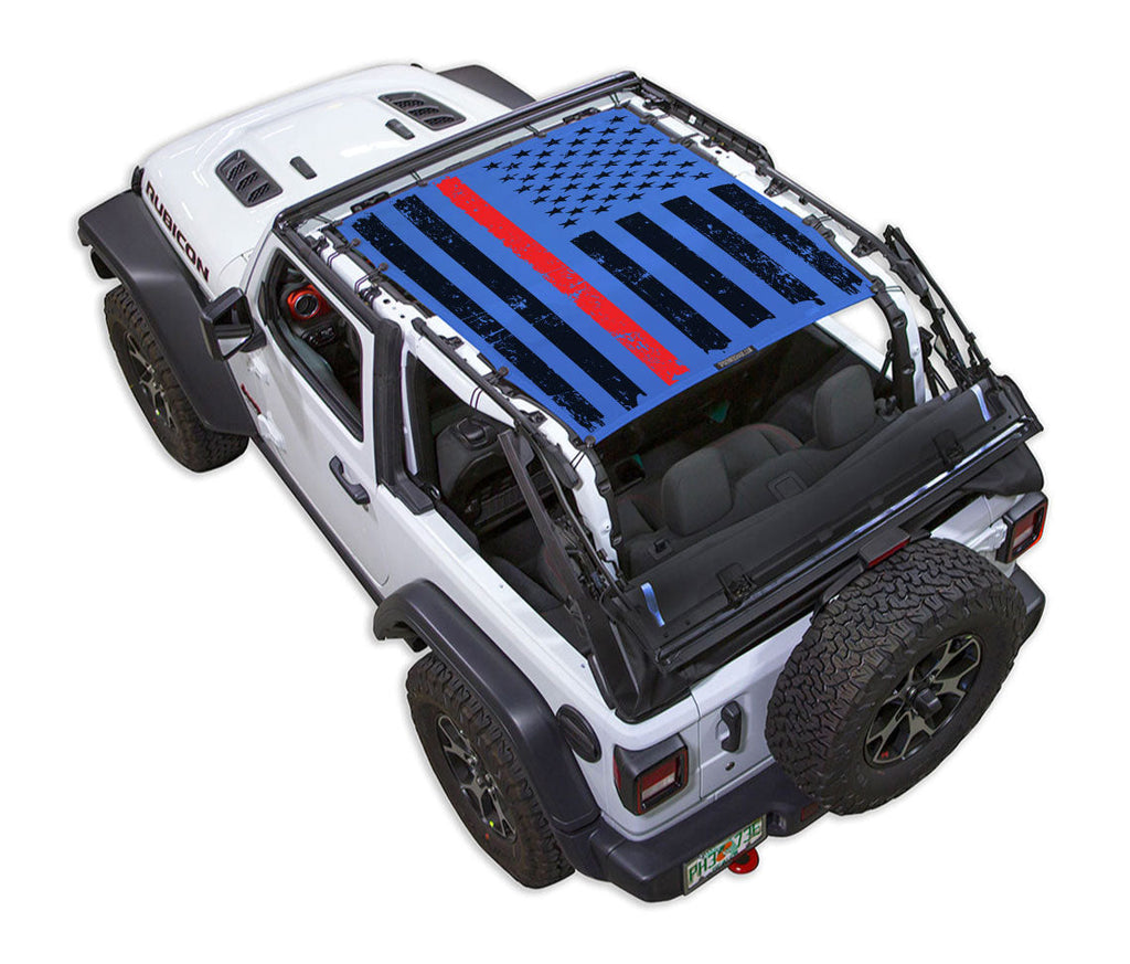 SPIDERWEBSHADE Product Blue JL2D Tactical Flag Distressed Thin Red Line