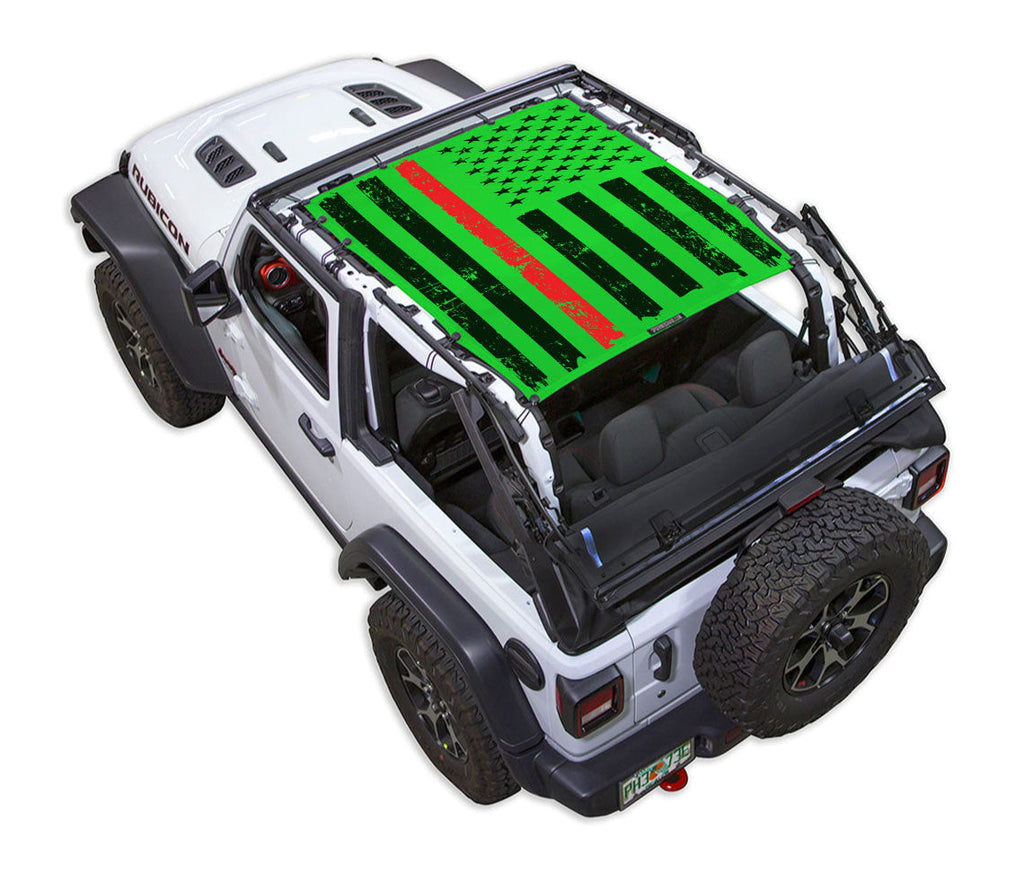 SPIDERWEBSHADE Product Green JL2D Tactical Flag Distressed Thin Red Line