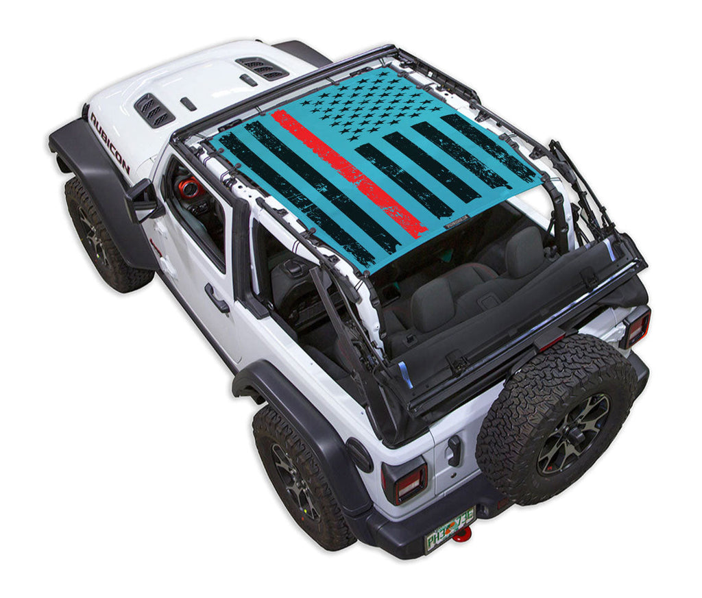SPIDERWEBSHADE Product Teal JL2D Tactical Flag Distressed Thin Red Line