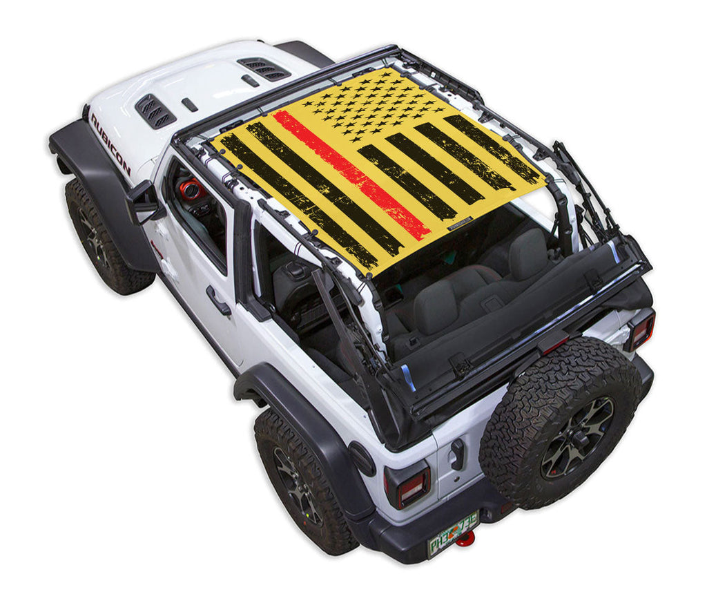 SPIDERWEBSHADE Product Yellow JL2D Tactical Flag Distressed Thin Red Line