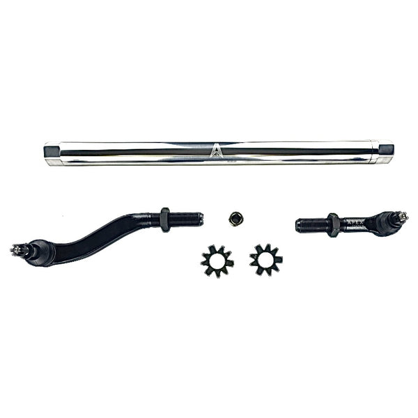 Apex Chassis Steering Drag Link Apex Chassis Heavy Duty JK 2.5 Ton Heavy Duty Yes Flip Drag Link Assembly in Polished Aluminum Fits: 07-18 Jeep Wrangler JK/JKU. Note this FLIP kit fits vehicles with a lift exceeding 3.5 inches. This kit requires drilling the knuckle. - KIT143