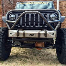 Load image into Gallery viewer, Motobilt Front Bumpers JK Stubby Front Bumper W/Grill Hoop/Stinger Bare Steel Motobilt - MB1006-L