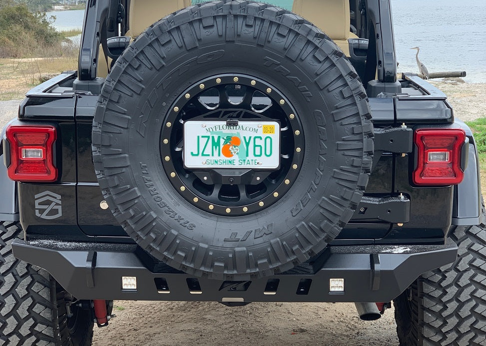 Motobilt Rear Bumpers Jeep JL Rear Bumper Crusher With Light Mounts With Spare Tire Cut Out 2018-Present Wrangler JL Motobilt - MB1092