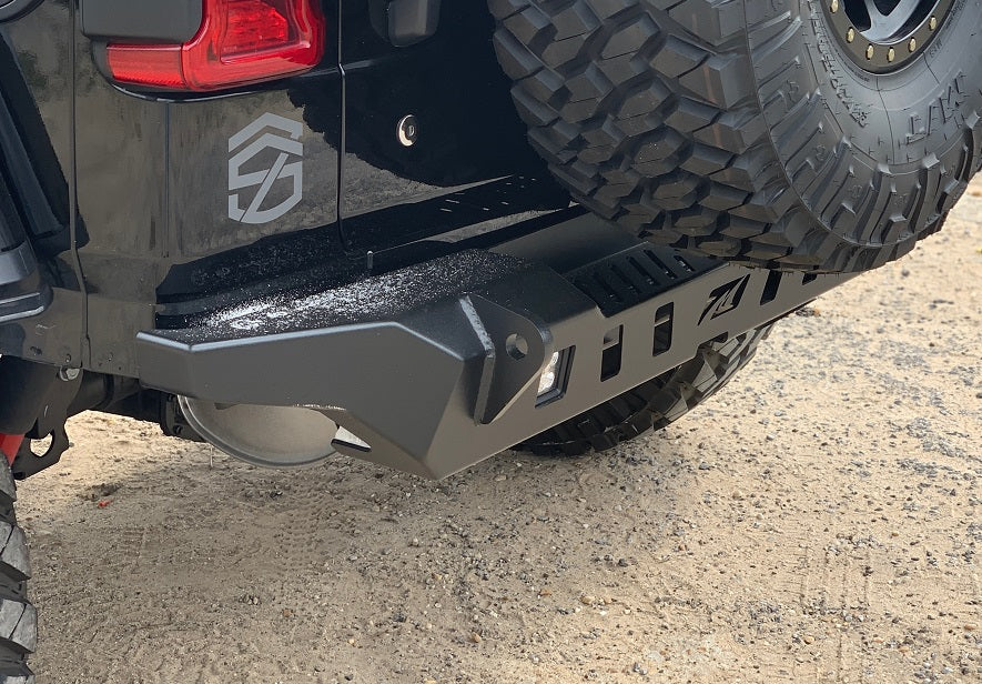 Motobilt Rear Bumpers Jeep JL Rear Bumper Crusher With Light Mounts With Spare Tire Cut Out 2018-Present Wrangler JL Motobilt - MB1092