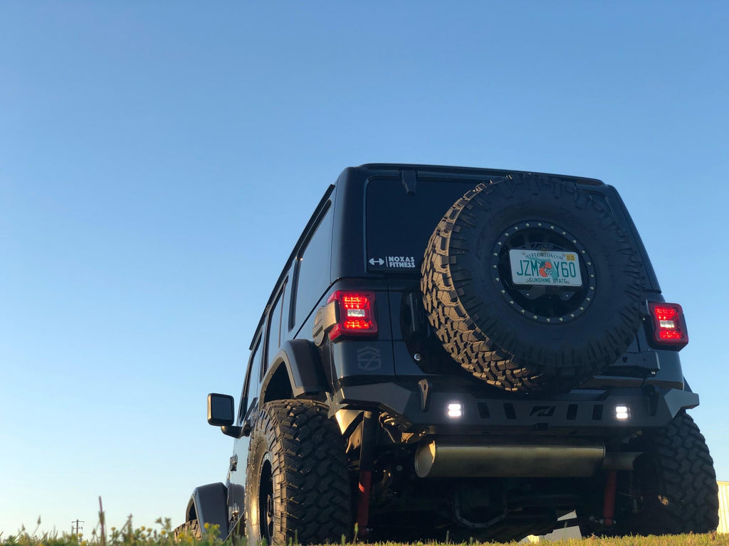 Motobilt Rear Bumpers Jeep JL Rear Bumper Crusher With Light Mounts With Spare Tire Cut Out 2018-Present Wrangler JL Motobilt - MB1092